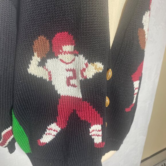 VTG Texas A&M Black Football Cardigan Sweater With Football Player Graphics & St - Picture 4 of 8
